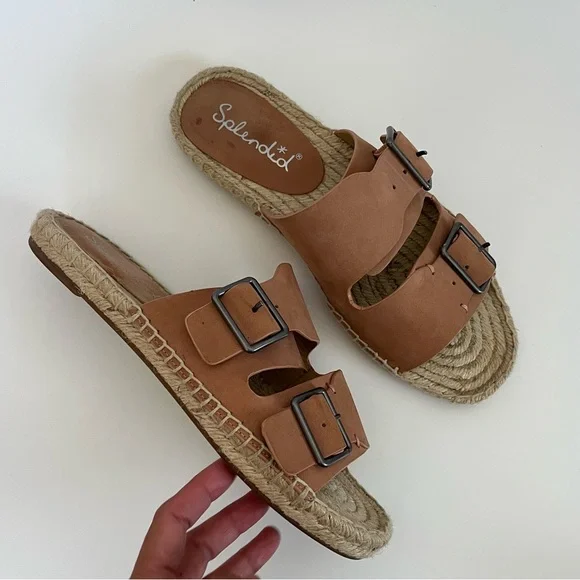 Splendid Blake Buckle Strap Leather Espadrille Slip On Sandals Anthropologie 8.5 - Picture 1 of 10